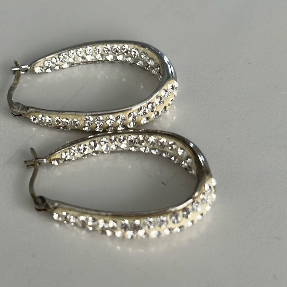 Swarovski Crystal Hoop Earrings Sterling Silver Oval Click Top Sparkle